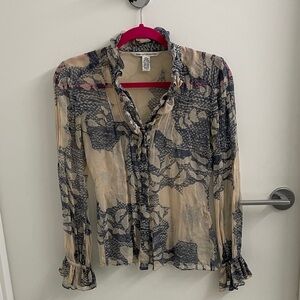 Diane Von Furstenberg Sheer Ruffled Blouse